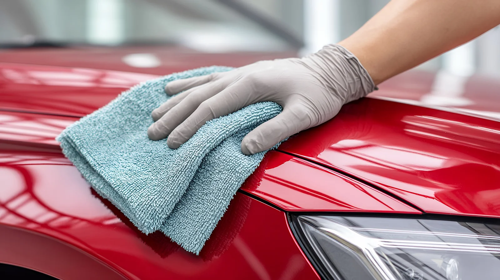 White sports car being professionally cleaned